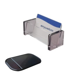 Enyuwlcm Acrylic Desktop Business Card Holder Display for Desk Elegant Business Card Stand for Office Grey/Clear with One Non-Slip Mat (Sticky)