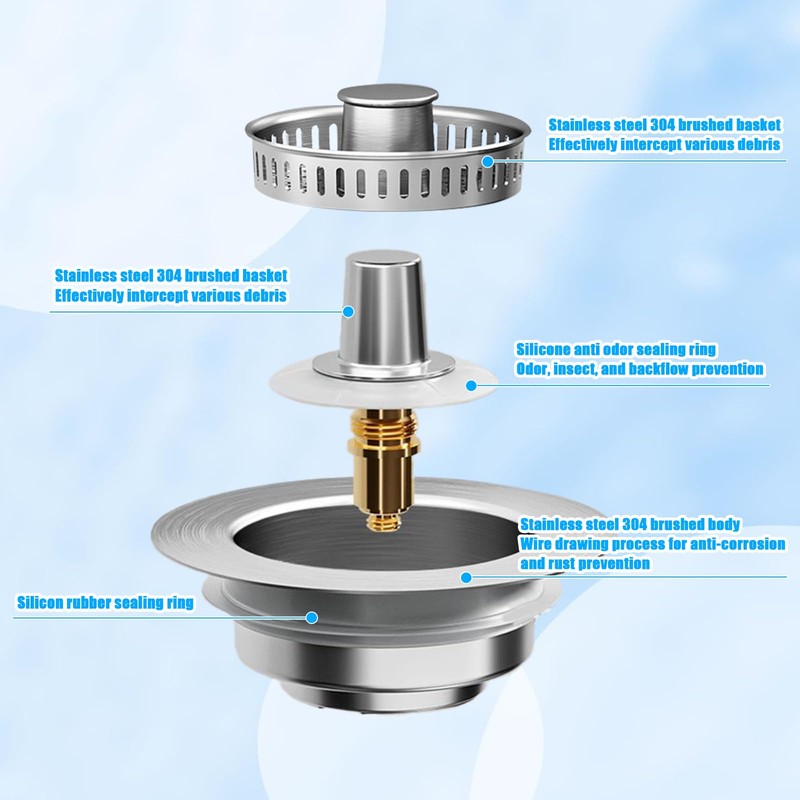 UZSUZZ Sink Plug with Stainless Steel Drain Strainer | Anti-Clogging