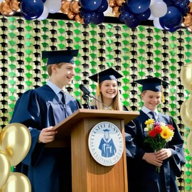 Graduation Party Decorations 2025 -Black and Green Double Layer Foil Fringe Curtains with Grad Cap Design, 6.6x6.6Ft Photo Backdrop for Class of 2025, Congrats Grad Supplies (4 Pack) (GreenBlack)