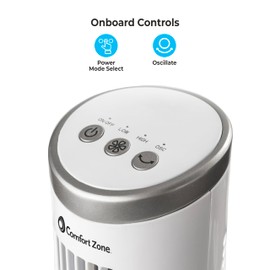 Comfort Zone 12-Inch Oscillating Desktop Tower Fan, Ultra-Slim Bladeless Design with 2 Speeds, Electronic Touch Controls & Carry Handle – Quiet Stand Fan for Bedroom or Office, White