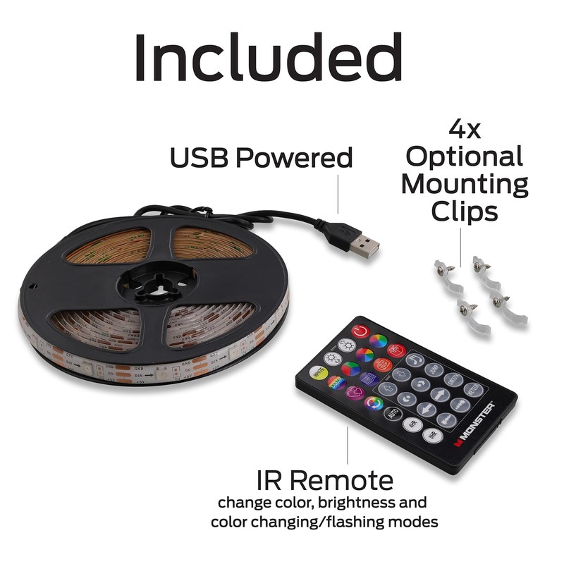 Monster 13.1ft Color Flow Multi-Color LED Light Strip, Indoor, Fun