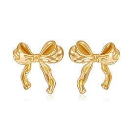 Gold Bow Earrings for Women Cute Ribbon Earrings Gold Bow Knot Earring Bow Stud Earrings Birthday Party Jewelry Christmas Gifts (Gold Bow Earrings)