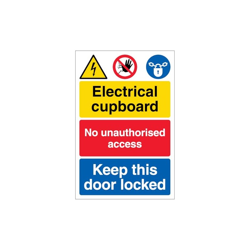 V Safety Electrical cupboard/No unauthorised access/Keep this door locked 150