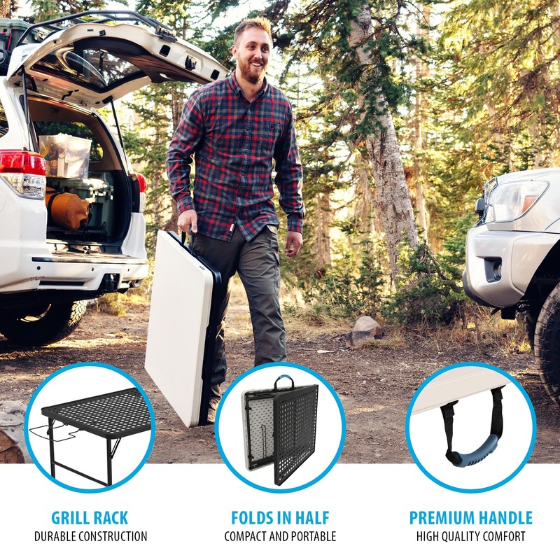 Lifetime Folding Tailgate Table with Grill Rack, Portable Outdoor Camping