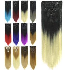 IMISSU 24 Inch 7PCS Set Long Straight Clip in Hair Extensions Ombre Color Full Head Hair Extension Hairpiece for Women 120g (Ombre Blonde)