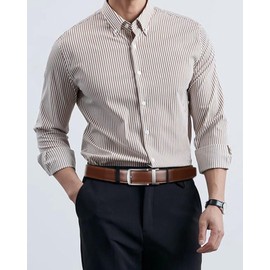 BOSTANTEN Men's Business Belt, Genuine Leather, Auto-Lock Belt, No Holes, Stepless Adjustment, Large Size, Gentleman Belt, Suit, Comfort, Box Included - Black, 2-brown