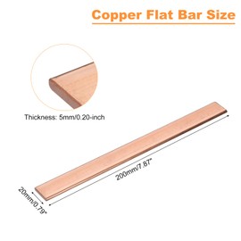 sourcing map Copper Flat Bar, 0.2" Thickness x 0.79" Width x 7.87" Length Copper Bus Bar Stock Plate Mill for Electrical (5mm x 20mm x 200mm)
