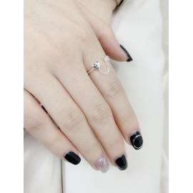 CZ Heart Eternity 925 Sterling Silver Ring for Women Girls Love Statement Engagement Promise Adjustable Open Band Diamond Chain Drop Dangle Rings Comfort Fit Wedding Valentine Jewelry Gifts