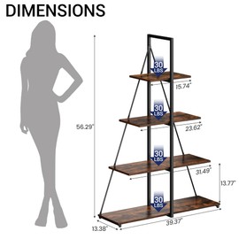 GAOMON Sailboat Shaped Bookshelf, Book Shelf, 4-Tier Ladder Design, Sturdy Free-Standing Storage Shelves, Space Saving for Living-Room Office Bedroom, Brown