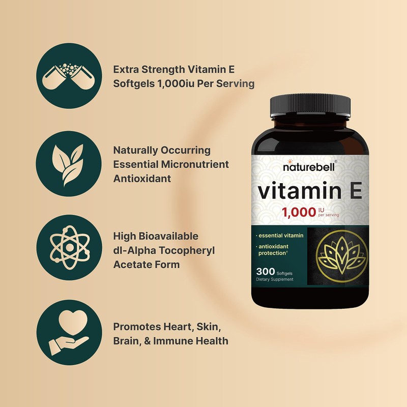 NatureBell Vitamin E Oil Softgels, 1,000 IU Per Serving, 300