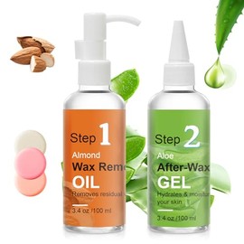 After Waxing Skin Care Kit, Almond Oil for Wax Residue, Post Waxing Cooling Aloe Vera Gel for Calm and Soothing Skin, 2 Bottles Hair Removal Waxing Kit for Women 3.9 oz/100 ml