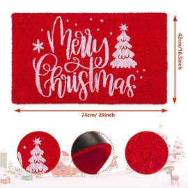 AnyDesign Merry Christmas Door Mats Natural Coir Doormat Red White Non-Slip Floor Mats Xmas Tree Printed Decorative Entrance Door Rugs for Christmas Indoor Outdoor Bathroom Decoration, 16.5 x 29 Inch