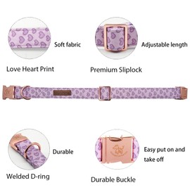 Elegant little tail Dog Collar, Valentine's Dog Collar Pet Collar, Purple Heart Dog Collar Cute Girl or Boy Dog Collar Puppy Pet Gift Adjustable Dog Collar for Small Dogs