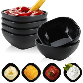 Wrova 6 pack wheat straw dipping bowls 5oz,alternative plastic soy sauce dishes,unbreakable small dessert bowls microwave and dishwasher safe for snack,sushi,condiment (Black Series)