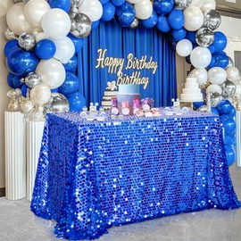 LuoluoHouse Big Payette Sequin Royal Blue Table Cloth: 50x106 Inch Tablecloths for Bridal Shower Birthday Party Rectangle Table Decoration