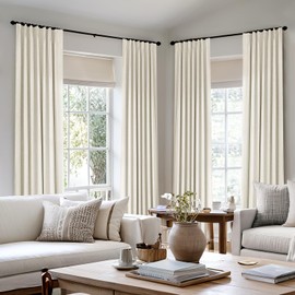 MIULEE Tan Beige Pinch Pleated 100% Blackout Linen Curtains for Bedroom, Room Darkening Light Blocking Window Curtains 84 inches Long for Living Room, Black Out Pleat Drapes with Pin Hooks, 2 Panels