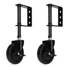 YONSIN 4" Heavy Duty Spring Loaded Gate Caster Wheel with Side Brake, Drag Gate Wheels with 360° Swivel for Wooden Gate Fence, Metal Tube Gate, Anti Sag Gate Kit, 200 Lbs Capacity, 2 Pcs, Black