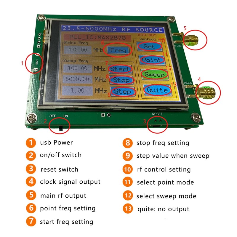 Upgraded MAX2870 RF Signal Generator Source 23~6000 MHz High Precision