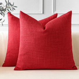 JOTOM Set of 2 Cushion Covers 60x60 cm Linen Red Christmas Decorative Throw Pillow Covers 24x24 Inch Square Cushion Case Home Decor Pillowcases for Couch Sofa Living Room Bed (Red)