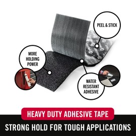 VELCRO Brand Heavy Duty Tape | 12 Foot Roll | Strong Sticky Back Adhesive Holds up to 10 lbs | Industrial Strength Fasteners for Indoor or Outdoor Use | 1-1/2in Width, Black (VEL-30836-USA)