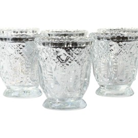 Koyal Wholesale Vintage Glass Candle Holder (Pack of 6), 3 x 2.75 (Antique Silver)