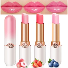 evpct- Bálsamo labial con color de melocotón, fresa y arándanos, 3 unidades, que cambia el color de los labios con pH, juego de regalo Queen          