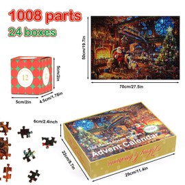 Jigsaw Advent Calendar 2024, Christmas Calendar Jigsaw Puzzles 1008 Pieces, Santa Claus Jigsaw Puzzle, Christmas Gifts for Adults and Children, 24 Puzzle Boxes for Countdown to Christmas (A)