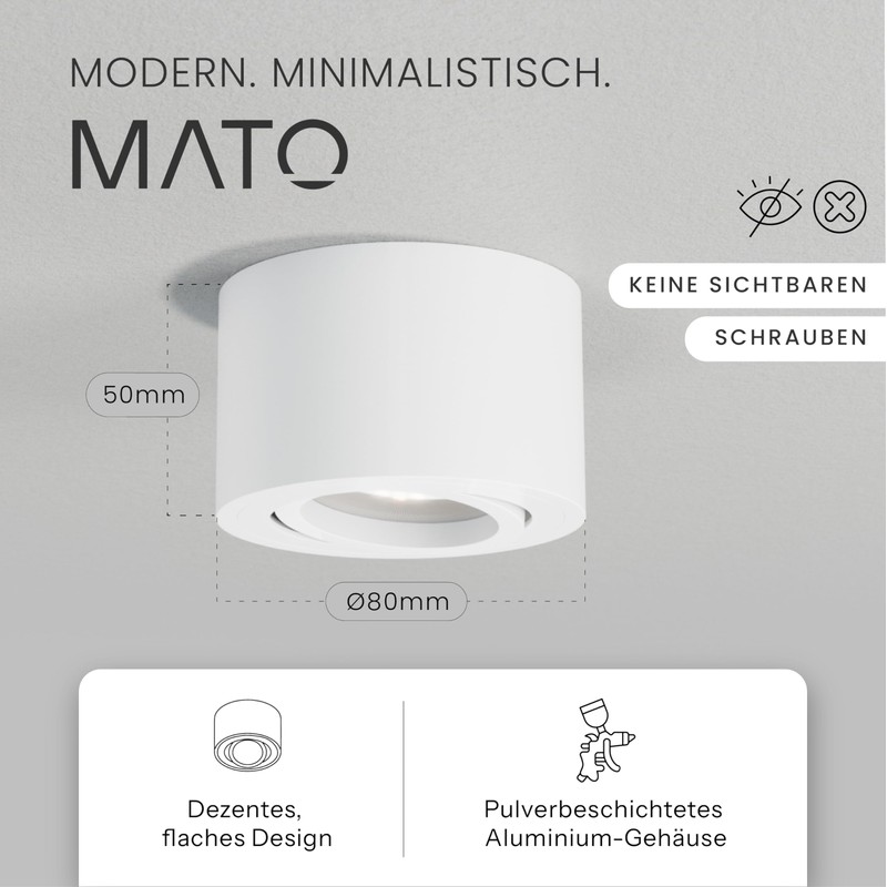 MATO 1 x LED Surface-Mounted Spotlight, White, Extra Flat and