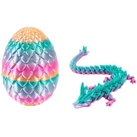 FOLANDO 3D Printed Dragon in Egg, 3D Dragons Eggs with Dragon inside 3D Print Figurine Full Motion Flexible Joints Home Desk Office Decoration Ornament Gift (Rainbow)