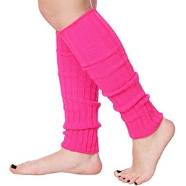 Isadora Paccini 80s Women's Ribbed Leg Warmers Blushing Pretty Pink for Party Sports Accessories LW48-HOT PINK-T1