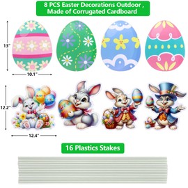 Happy Easter Outdoor Decorations Outside Corrugated Plastic Yard Signs with Stakes 8 PCS Bunny Rabbit Easter Eggs Waterproof Lawn Patio Garden Spring Decor for Hunt Game Party Supplies Photo Props