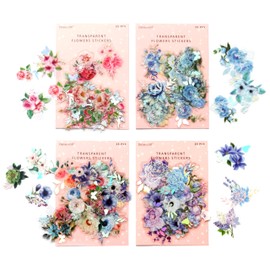 100Pcs Holographic Nature Flower Stickers Floral Decorative Adhesive Watercolor Scrapbooking Supplies Journaling for Adults Card Making Scrapbook Materials Craft Daily Planner
