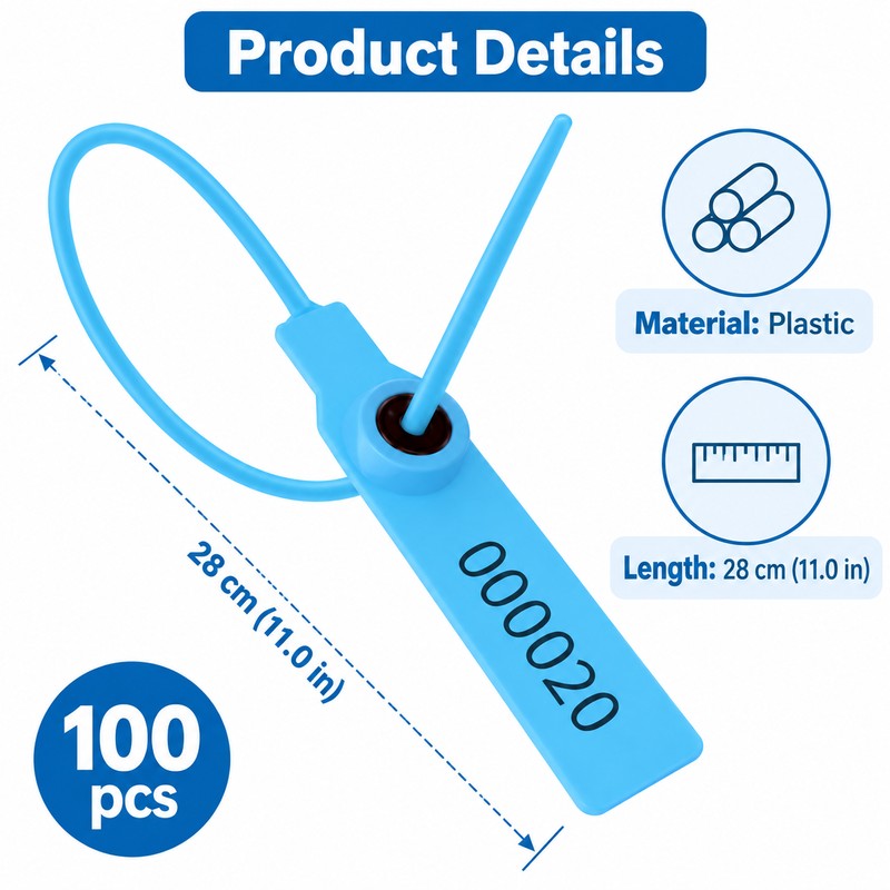 Numbered Plastic Security Seals for Cargo & Shipping – 100-Pack,