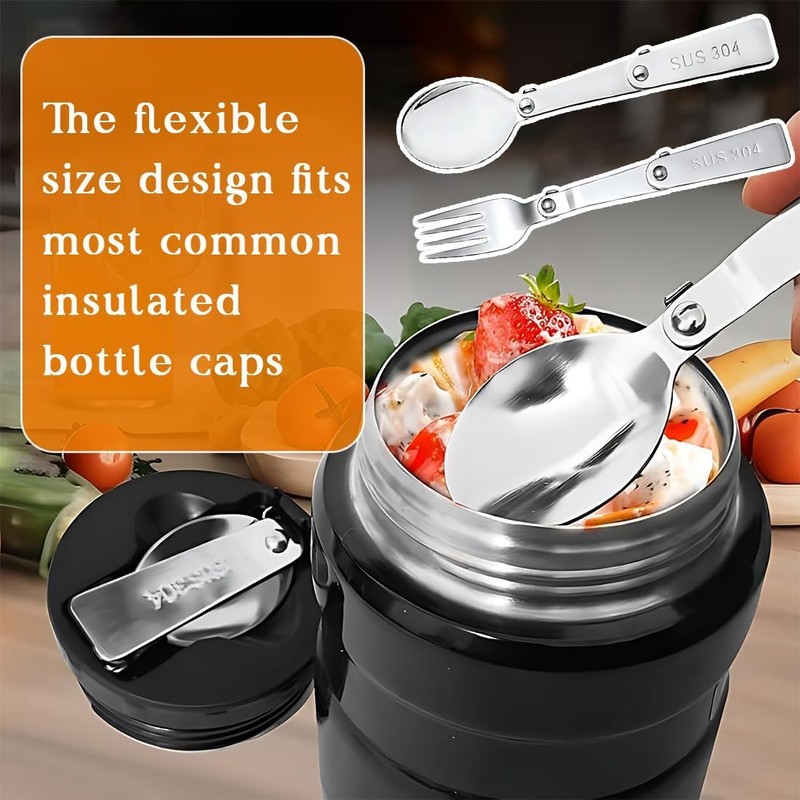 2 Pcs Stainless Steel Folding Spoon and Folding Fork, Reusable