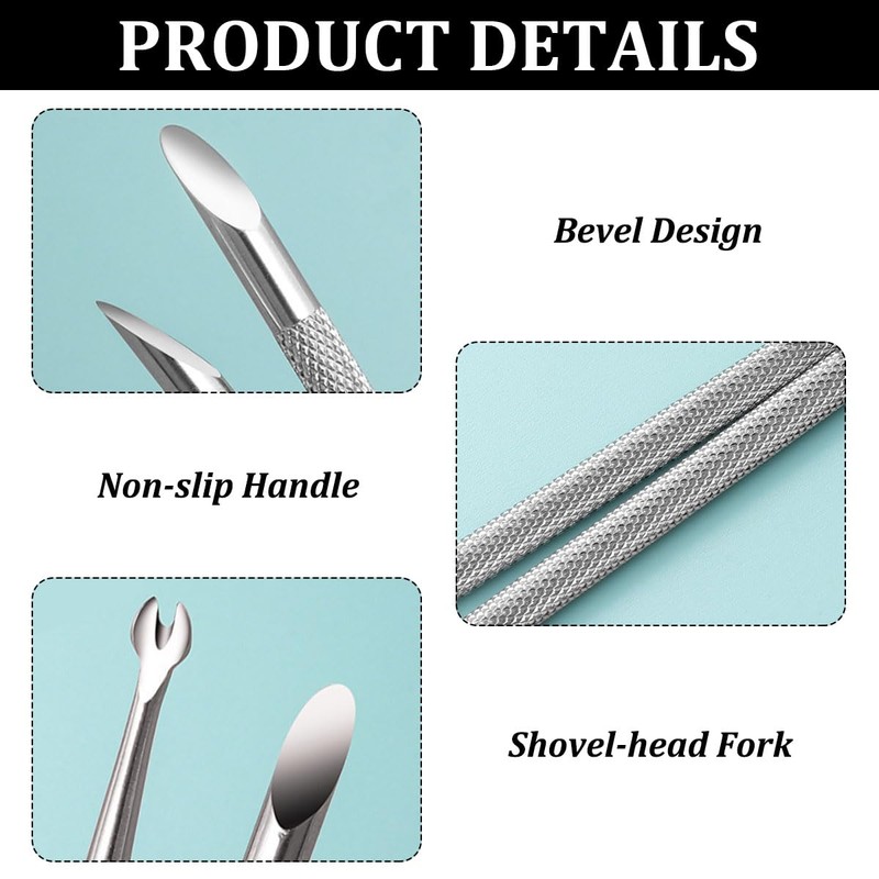 2 Pcs Stainless Steel Cuticle Pusher Tool Non Slip Double