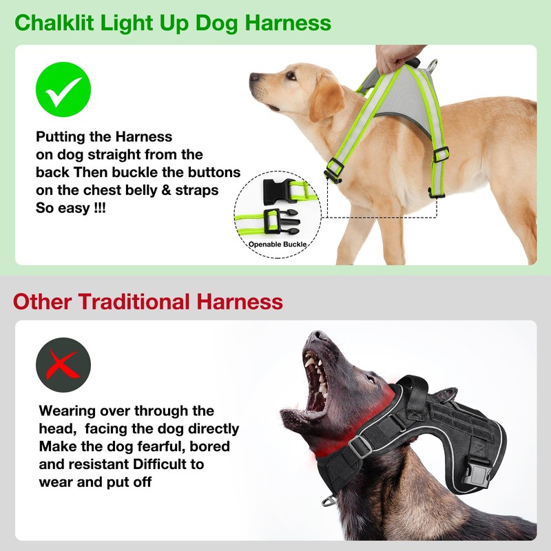 ChalkLit Light Up Dog Harness, No Pull Led Dog Harness