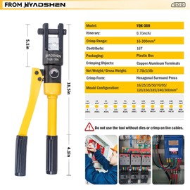 Hydraulic Crimping Tool,16 Ton Wire Crimping Tool Kit,6 AWG to 600 MCM, Cable Crimping Tool,Hand Operated Hydraulic Crimping Tool Kit,Wire Rope Electrical Terminal Wire and Cable Crimper with 11 dies