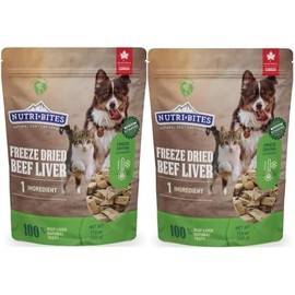 Nutri BIItes Freeze Dried Liver Treats for Dogs & Cats - High-Protein Single Ingredient Freeze Dried Dog Treats, Beef Liver - Grain Free, Easy to Digest - Proudly Made in Canada - 17.6oz (Pack of 2)