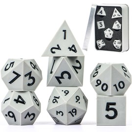 LDICEK DND Dice Set Sharp Edge Dice Set 7 Piece DND polyhedral Dice Numbers with Gold Leaf Exquisite Tin Box Packaging,Ideal for Dungeons & Dragons RPG and Board Games (Gray Black)