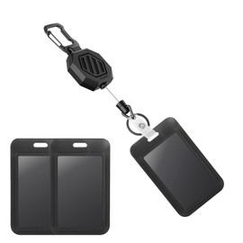 DELSWIN Sliding ID Badge Holder with Retractable Clip, Heavy Duty Retractable Keychain with ID Card Holder, 31.5" Retractable Cord (1 Badge Reel,2 Holders)