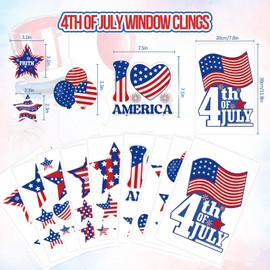 9 Sheets 4th of July Window Clings, Patriotic Independence Day Window Stickers Watercolor American Flag Stars Firework Reusable PVC Stickers for Glass Mirror Decoration Supplies