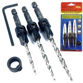 FTG USA Adjustable Wood Countersink Drill Bit Set #6#8#10 with Tapered Drill Bit for Woodworking