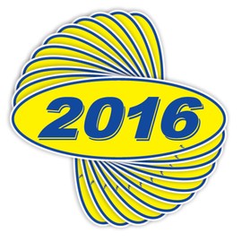 Versa Tags 2016 Oval Model Year Car Dealer Window Stickers Proudly Made in The USA Versa Oval Model Windshield Year Stickers are Blue and Yellow in Color Come Twelve (12) to A Pack
