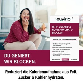 nuvinol Fat Blocker, Slimming Tablets & Carbohydrate Blockers - Pack of 45