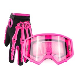 Typhoon Youth Glove & Goggle Combo Motocross Offroad ATV MX Dirt Bike - Pink - XL