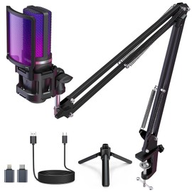 Gaming USB-Mikrofon, Geruschunterdrückung, Kondensatormikrofon, RGB-Mikrofon mit Stummschaltung, Verstrkung, Überwachung, Galgenarm, Pop-Filter für...