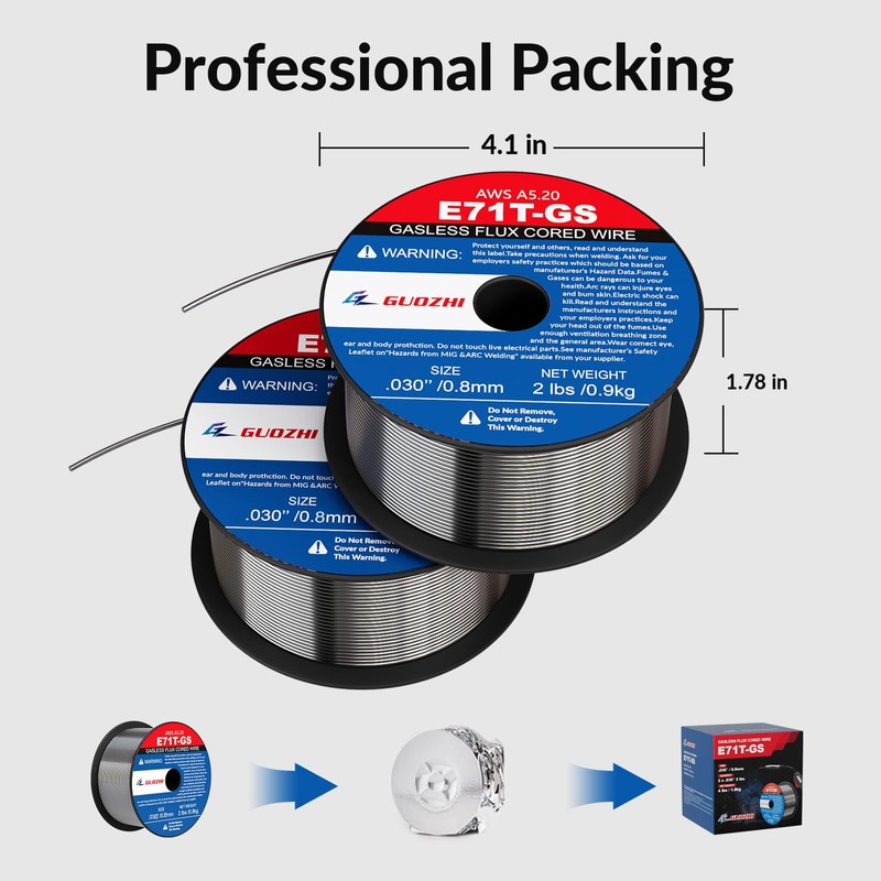 Flux Core Welding Wire, GZGUOZHI E71T-GS .030" 2-Pound X 2