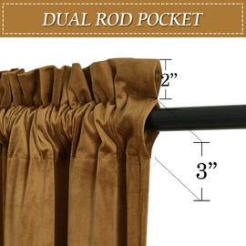 RYB Home Soft Velvet Curtains 90 inch Length, Room Darkening Large Window Decor Silk Hand Feel Privacy Vertical Shade for Nursery Playroom Bedroom, W52 x L90 inches, Gold Brown, 2 Panels