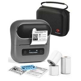Phomemo M220 Label Printer, Bluetooth Label Printer for Barcode, Address, Home, Mailing, Small Business, Clothing, Portable Label Printer, Grey with 3 Rolls of Labels & Bag, Grey