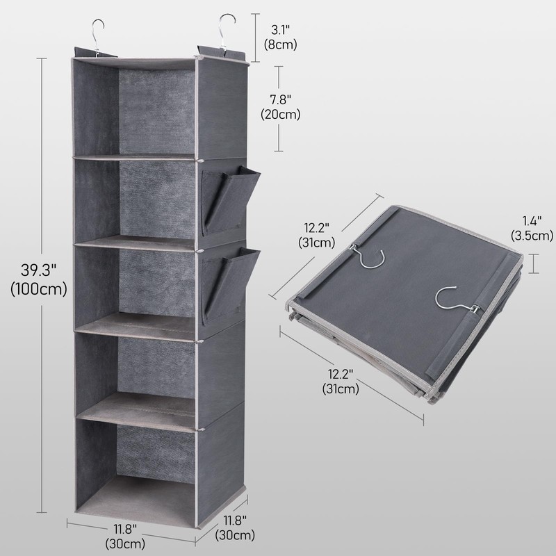 DPWEION Hanging Storage Shelves with 5 Shelves Foldable Hanging Wardrobe